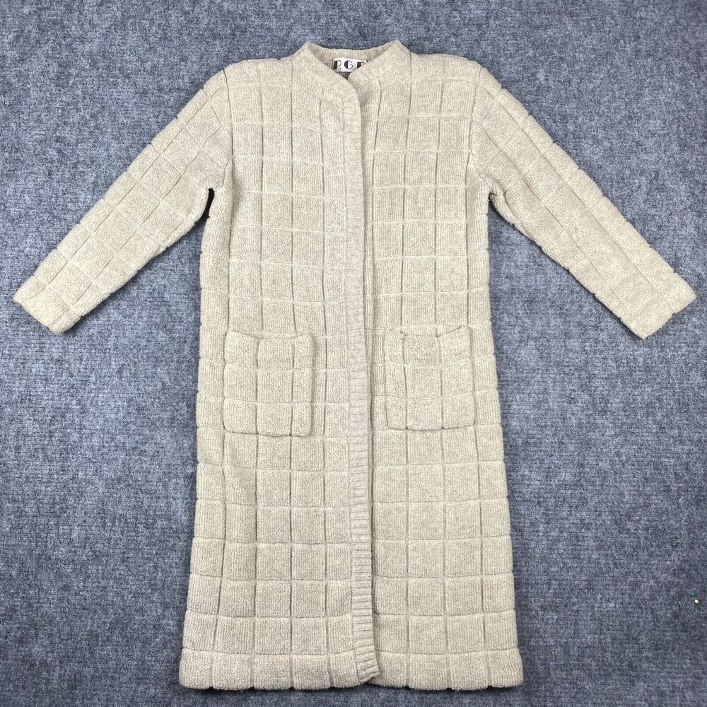 Vintage Long Open Cardigan Sweater Women Large Beige P.G.E.